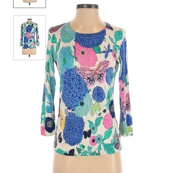 Talbots Size P Y2K Preppy Floral Print Lightweight Sweater Flowers Butterflies - Picture 1 of 3
